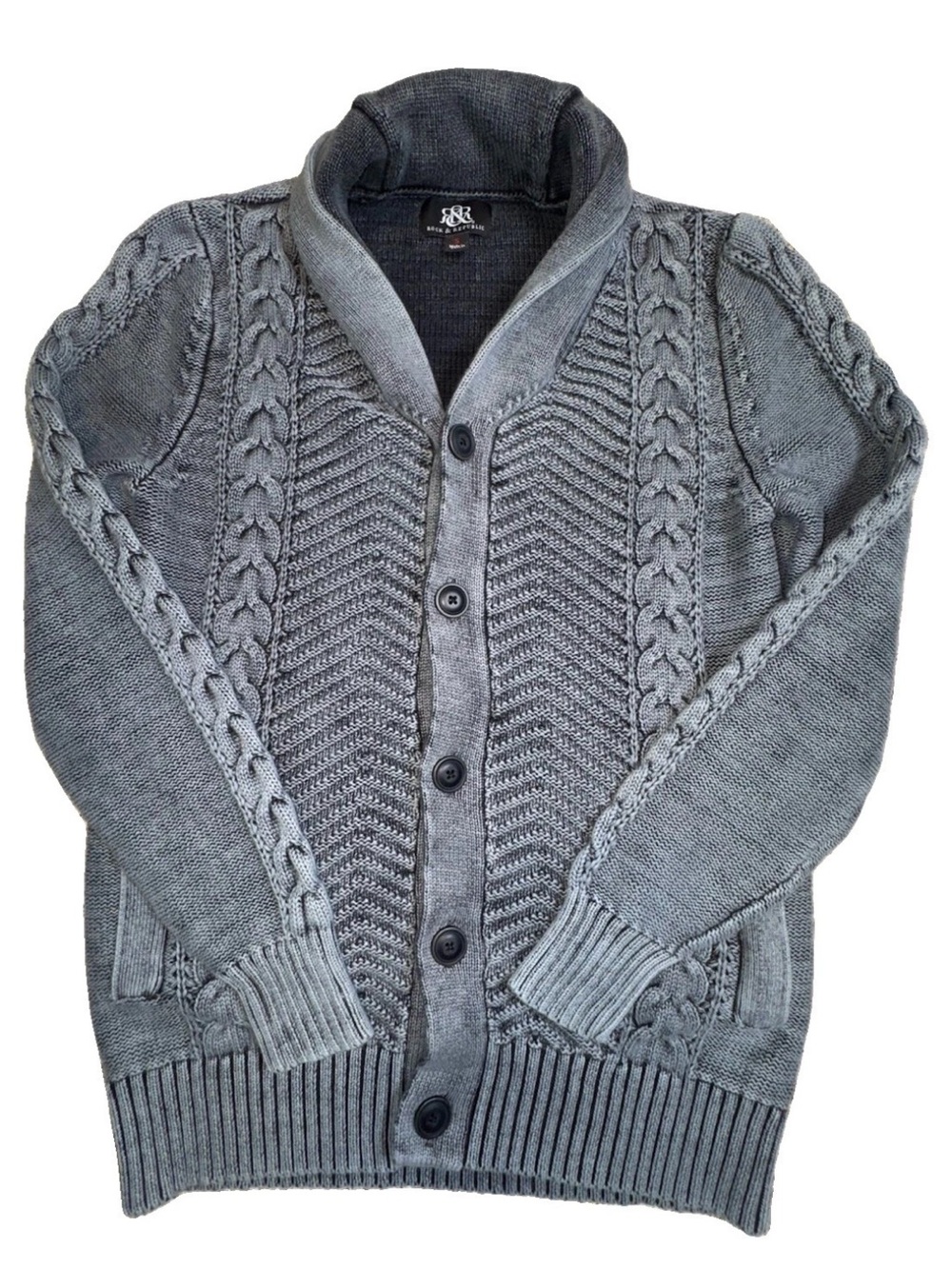 Rock & Republic Women's Cable Knit Shawl Cardigan - Gray